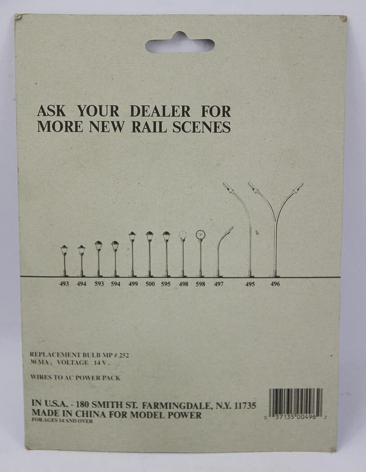 MODEL POWER 495 LOTTO di 3 LAMPIONE STRADALE SINGOLO in METALLO per SCALA HO - Immagine 2 di 2