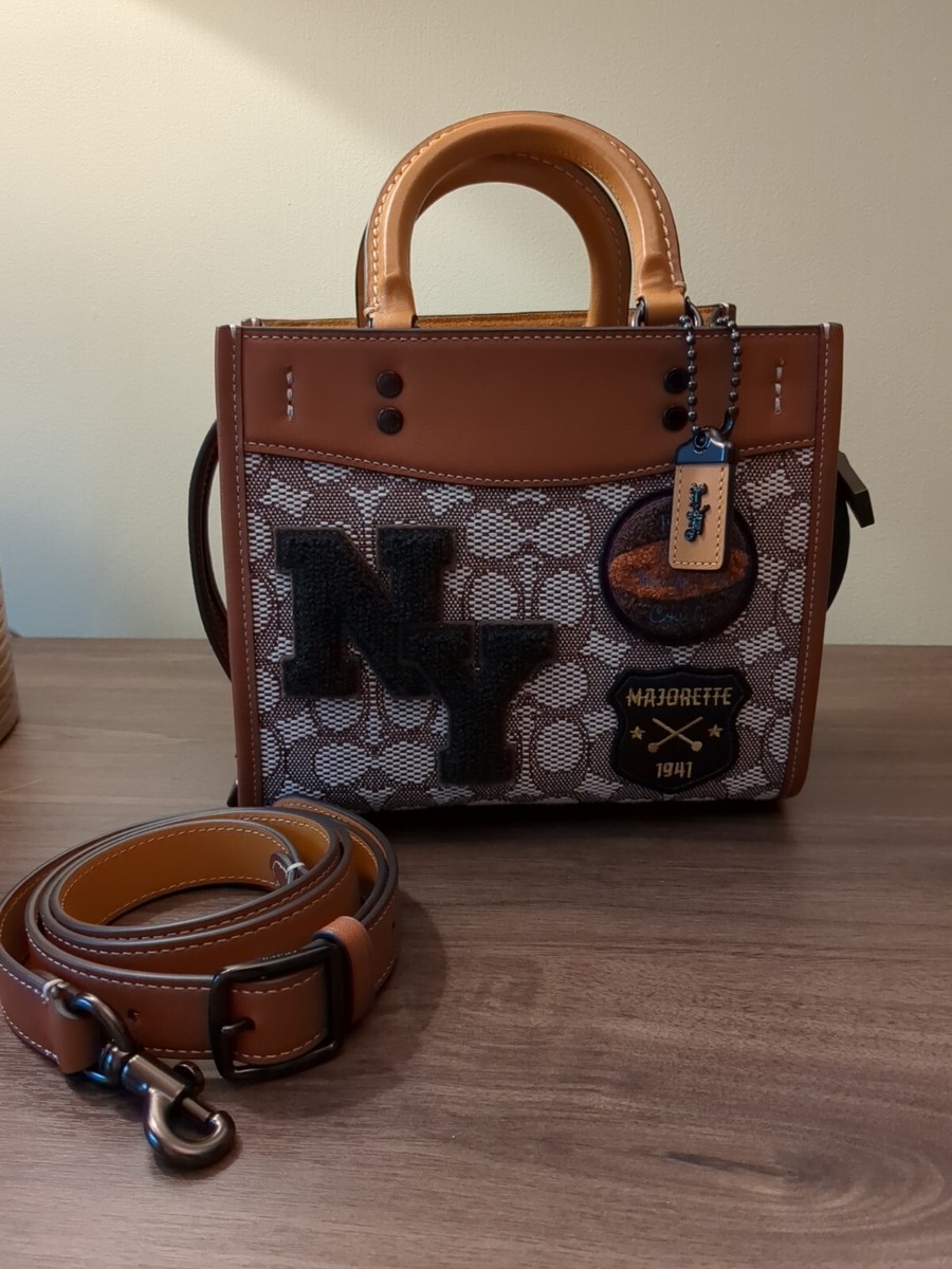 Coach Rogue 20 In Signature Textile Jacquard With Varsity Patches