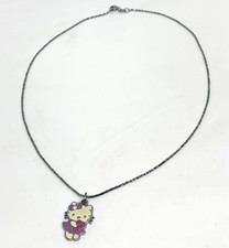 Hello Kitty Necklace Pendant on 18KGP White Gold Plated Chain 16" Purple Dress
