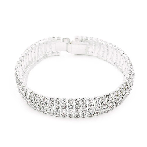 Premium Silver Tone Clear Rhinestone Crystal Fashion Tennis Bracelet - Picture 2 of 4