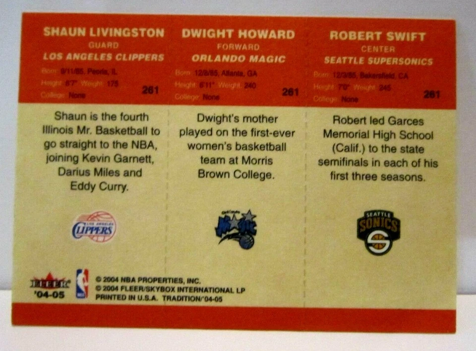 Dwight Howard/Livingston/Swift RC 2004-05 Fleer Tradition ROOKIE Card#261!Magic - Image 2 of 2