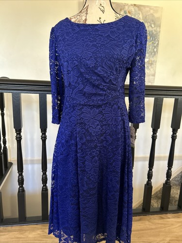 Studio One Women 3/4 Sleeve Crochet Dress Style 73363JP Royal Blue Sz4 NWT $74