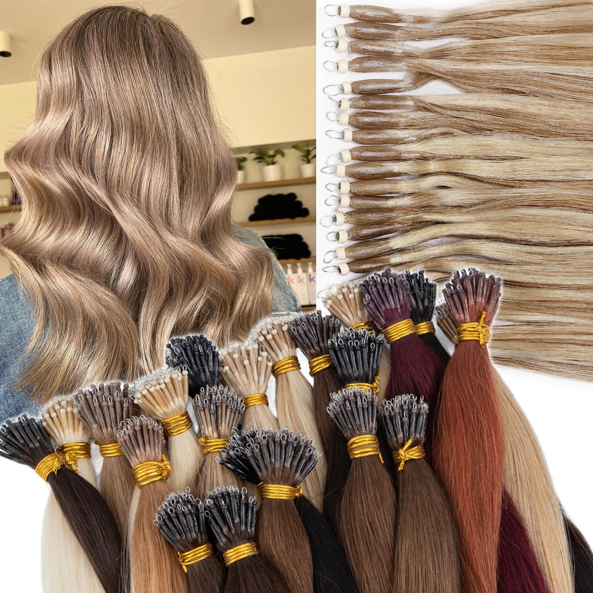 150PCS THICK 100% Remy Human Hair Extensions Nano Ring Tip Micro