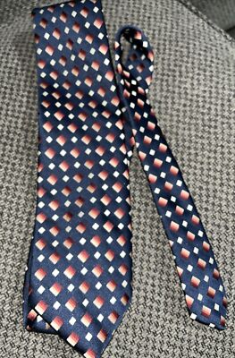 Christian Dior Cravates Navy, Pink, Maroon Square Geometric Design