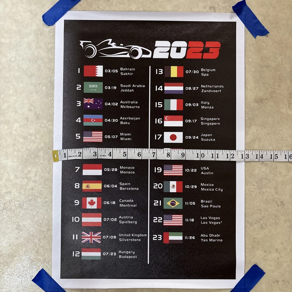 一级方程式日历 2023 赛车 ✅ 海报帆布墙艺术 ✅ 12x18 英寸 ✅ 全新 — 第 4/4 张图片