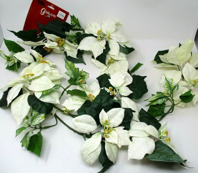 White Poinsettia Flower Christmas Garland 6' Long | eBay