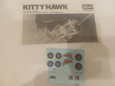 Hasegawa 1/72 The Royal Air Force Fighter KITTY HAWK Mk,1A Kit Instructions +