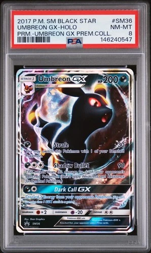 2017 POKEMON SM BLACK STAR PROMO #SM36 UMBREON GX-HOLO PSA 8