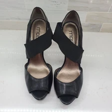 Moda Peep Toe Emma Black Leather Strappy Sandal Comfort Top Elastic Strap 9.5M