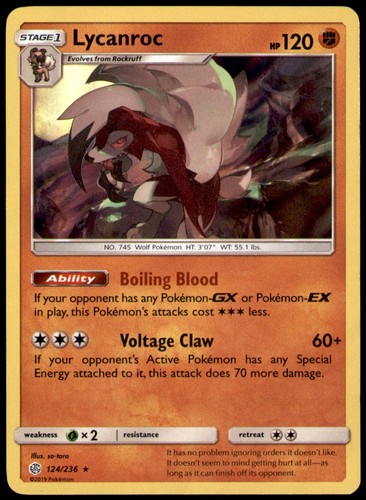 Lycanroc 124/236 Holo Rare Cosmic Eclipse Pokemon Near Mint