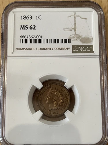 1863 1c Indian Head Cent Penny NGC MS62