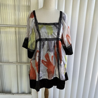 Peppe Peluso Blouse Women S White Black Abstract Square Neck Kimono Sleeve