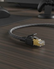 Cat 8 Ethernet Cable, 50 ft, Nylon Braided, Flat, S/FTP, RJ45, Black
