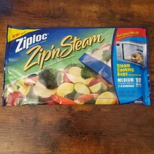 Ziploc Zip N Steam Cooking Bags Medium 10 Count NEW Sealed