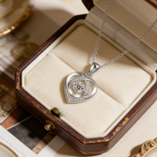 2pcs Sparkling Double Heart Pendant Necklace, Crystal Accent Romantic Jewelry