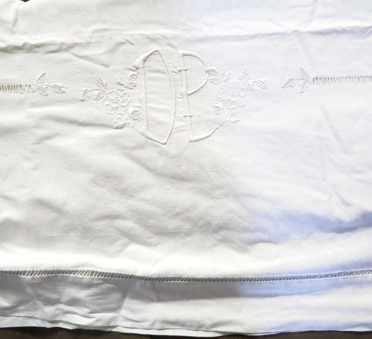Drap ancien brodé 206x310 EB-224x310 BB-240x330 LG - Linge de maison