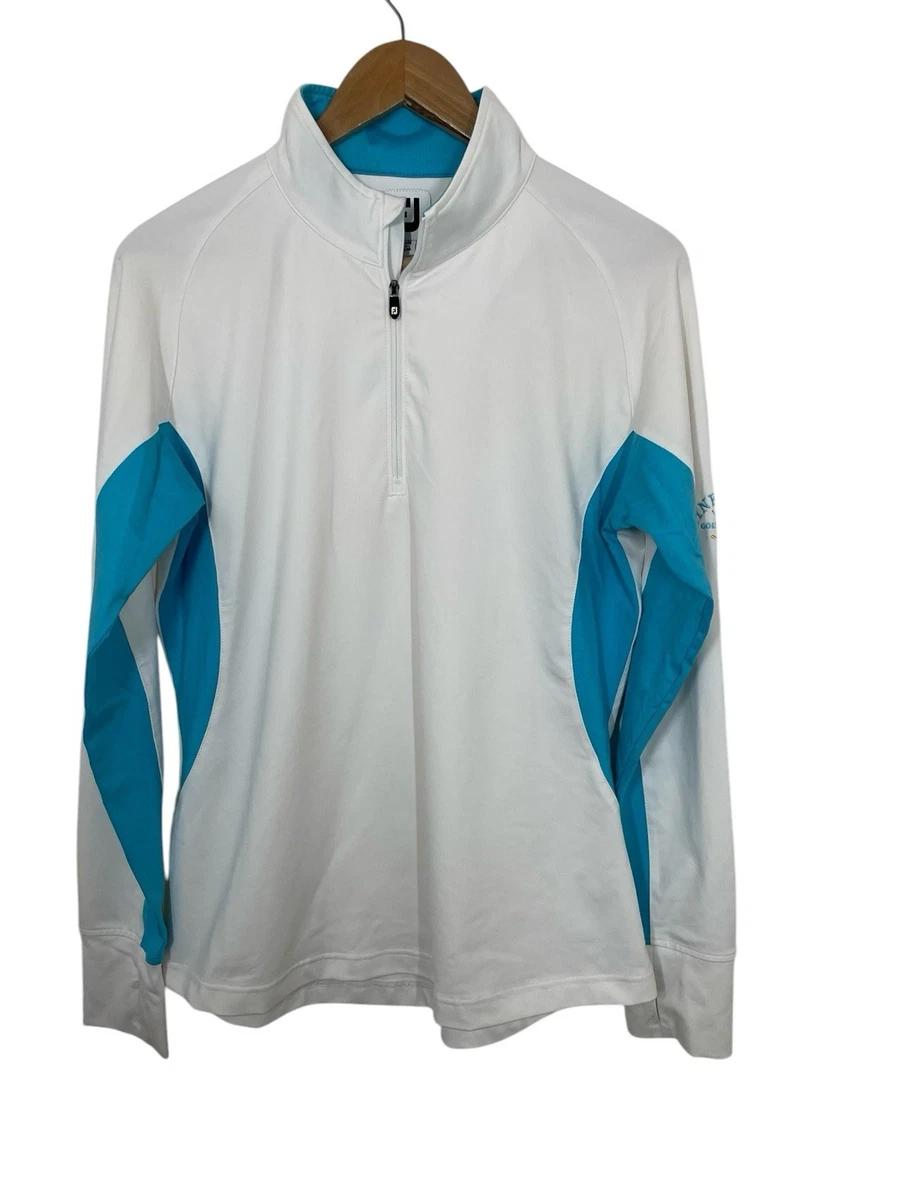 Pull Femme FootJoy 1/4 Zip MID - Taille S - Blanc/Bleu/Aqua - Neuf Avec étiquettes
