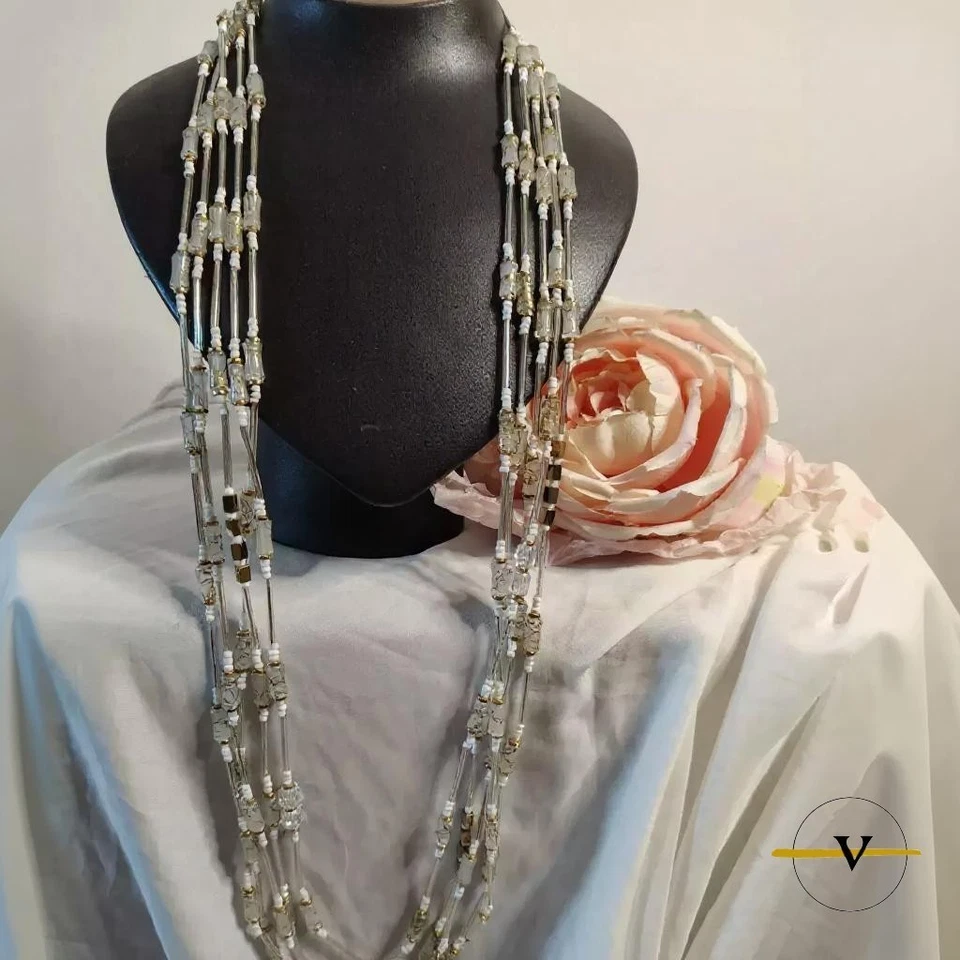 COLLANA DONNA CON DOPPI STRATI COMPOSTA DA PERLINE CRISTALLO VETRO - Immagine 3 di 4