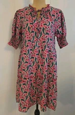 Umgee USA Pink Green Floral Ruffled Boho Dress Size M