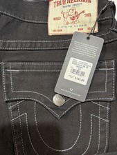 159 NWT True Religion Ricky Flap Relaxed Jeans Black WORLD TOUR BUDDHA 34x32