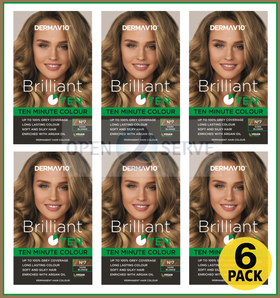 6x Derma V10 Brilliant Ten Dark Blonde Permanent Hair Colour | Vegan | Argan Oil
