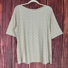 Pima Cotton Charter Club Luxury Top Tile Print Cream Metallic Womens Size XL 