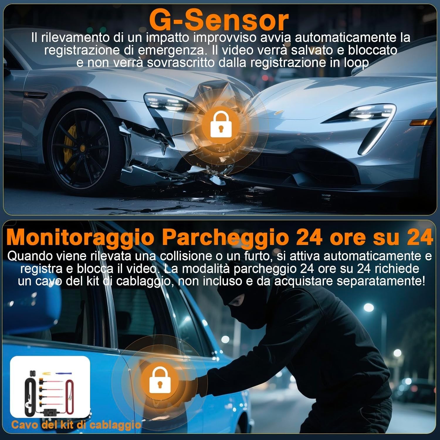 Dusefogo - Telecamera Auto 4K WIFI 3 Canali Dash Cam Auto 3840x2160p HD 4K Tripla Dashca - Miniatura 5