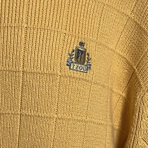 VTG IZOD MENS L 100% COTTON PULLOVER CREWNECK YELLOW SWEATER MADE IN ISRAEL - Picture 4 of 9