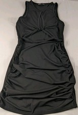 black ruched sleeveless bodycon mini dress S