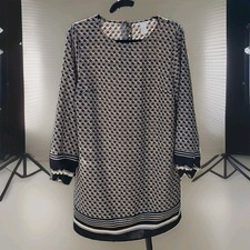 H&M Women's Casual Lightweight Tunic Dress  Chain Print Black Ivory- Size 12