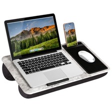 LAPGEAR Lap Desk with Ledge, Mouse Pad Phone Holder, White Marble, Fits 15.6in