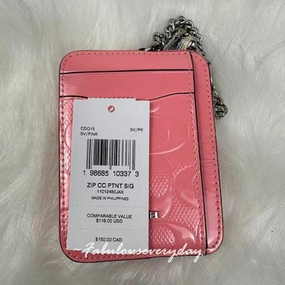 Coach CDQ15 Zip Card Case Patent Leather Debossed Signature Wallet