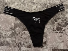 NWT VICTORIA'S SECRET PINK BLACK WHITE SKELETON DOG HALLOWEEN THONG PANTIES