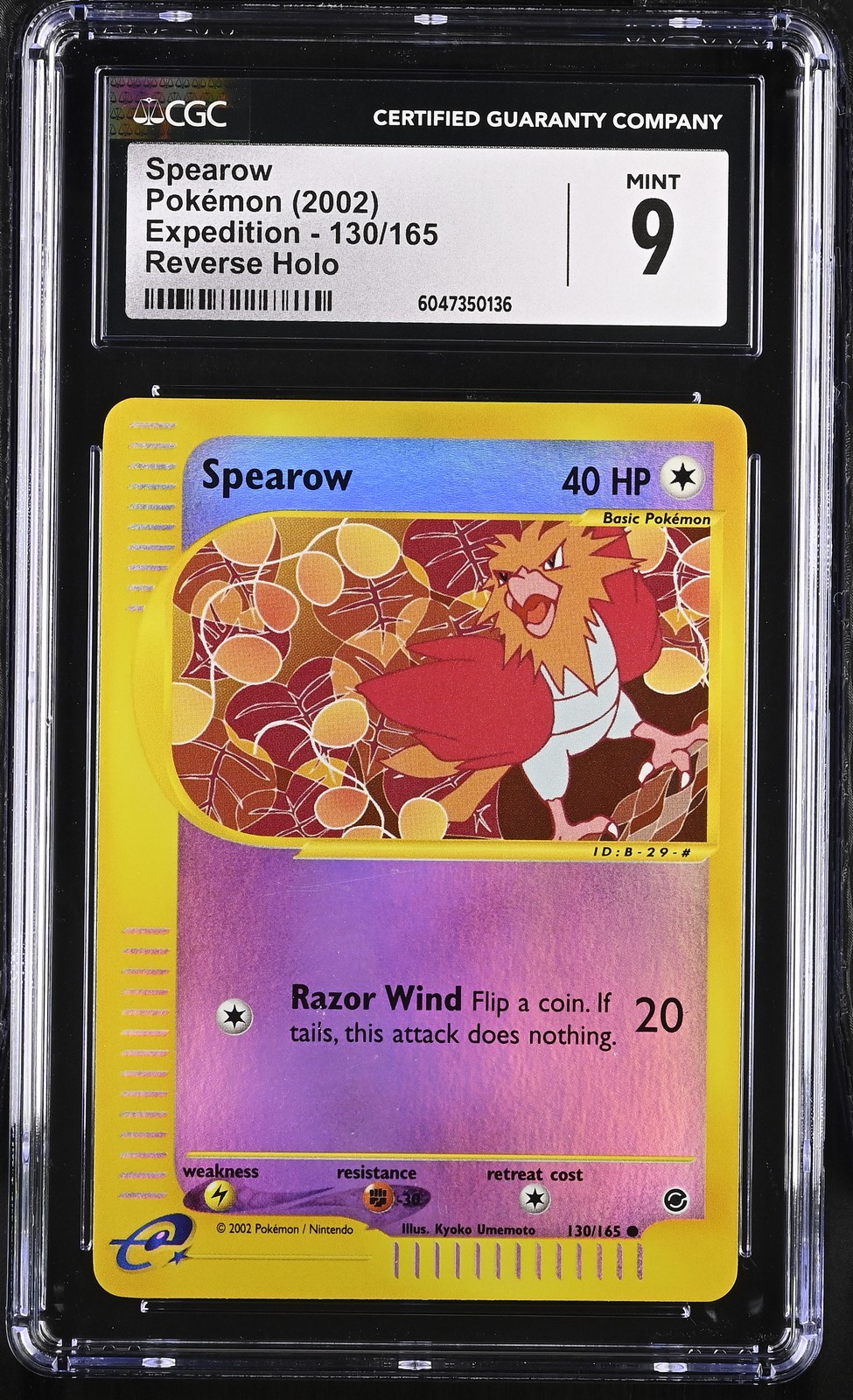 CGC 9 MINT Spearow 2002 Expedition 130/165 Reverse Holo Pokemon Card