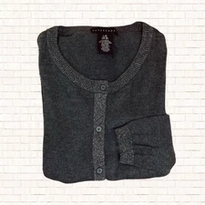 Luxe Sparkle Cardigan • Apostrophe Silver Gray Angora Rabbit Hair Large EUC OBO