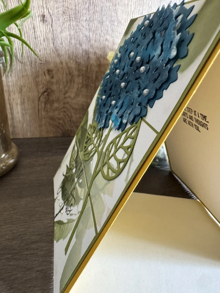 Handmade Greeting Card 3D With Blue Hydrangea Flowers- You’re In My Thoughts - Image 4 of 4