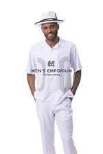 NEW Mens Montique 2PC Summer Walking Set Leisure Suit Regular Fit 2616 White USA