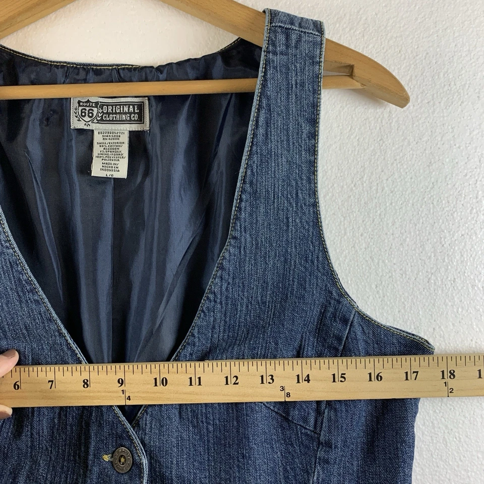 Chaleco de mezclilla vintage Route 66 para mujer Y2K talla L vaquera cabaña boho grunge indie Foto 4 de 4