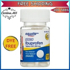 Equate Dye-Free Ibuprofen Pain & Fever Reducer Tablets, 200 mg, 100 Count *NEW*