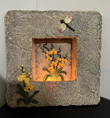 Vintage Slate Decorative Night Wall Lamp Standing Floral Butterfly Design 11”