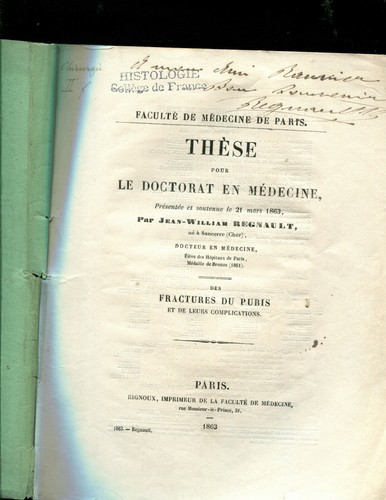 Regnault's disseration -- FRACTURES du PUBIS -- signed (and gifted to Ranvier ) - Picture 2 of 3