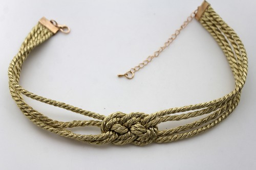 Women Gold Fabric Strings Hip Hop Fashion Short Choker Necklace Infinity Pendant - Picture 6 of 12