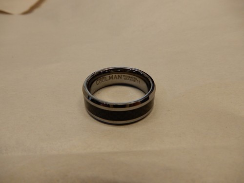 Tungsten Carbide Black Carbon Fiber Ring Silver Mens Engagement Wedding Band 11 - Picture 3 of 4