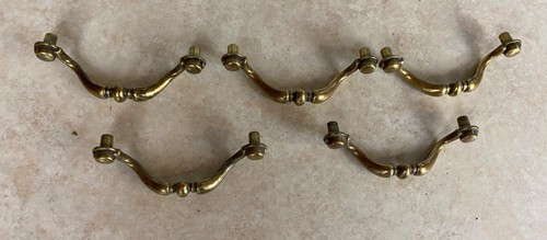 Vintage Amerock Brass Drop Drawer Pulls With Recessed Mounting Holes Cat. No. 24 - Picture 3 of 5