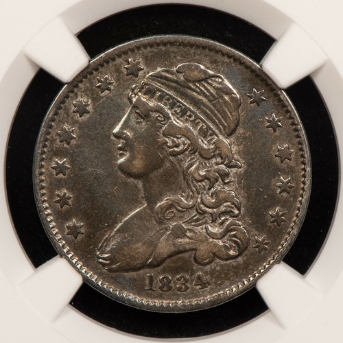1834 Capped Bust Quarter - Mint Error Rotated Rev Retained Cud - NGC XF - B2341 - Picture 4 of 9