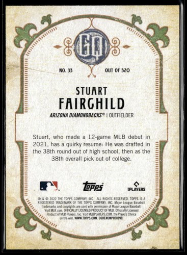 2022 Topps Gypsy Queen #33 Stuart Fairchild RC BB01R01D - Picture 2 of 2