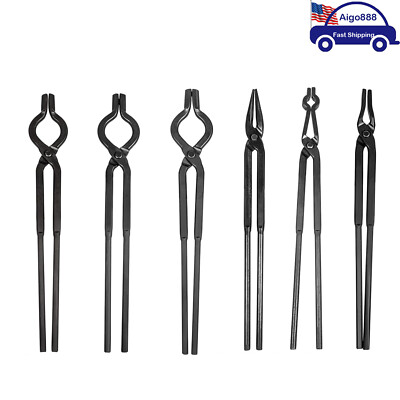 Beginner Blacksmith Forge Tongs Set 1/4 Flat Jaw,Pick Up,Scroll,V-Bit Tongs(6pc)