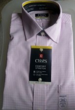 CHAPS MEN'S STRETCH COLLAR PINK STRIPPED LS DRESS SHIRT 15.5 32/33 NWT MSRP $55