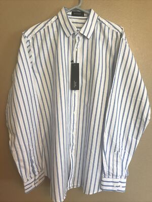 MEN'S SIZE 2XL BLUE & WHITE STRIPE LONG SLEEVE BUTTON SHIRT-BY MCEDAR
