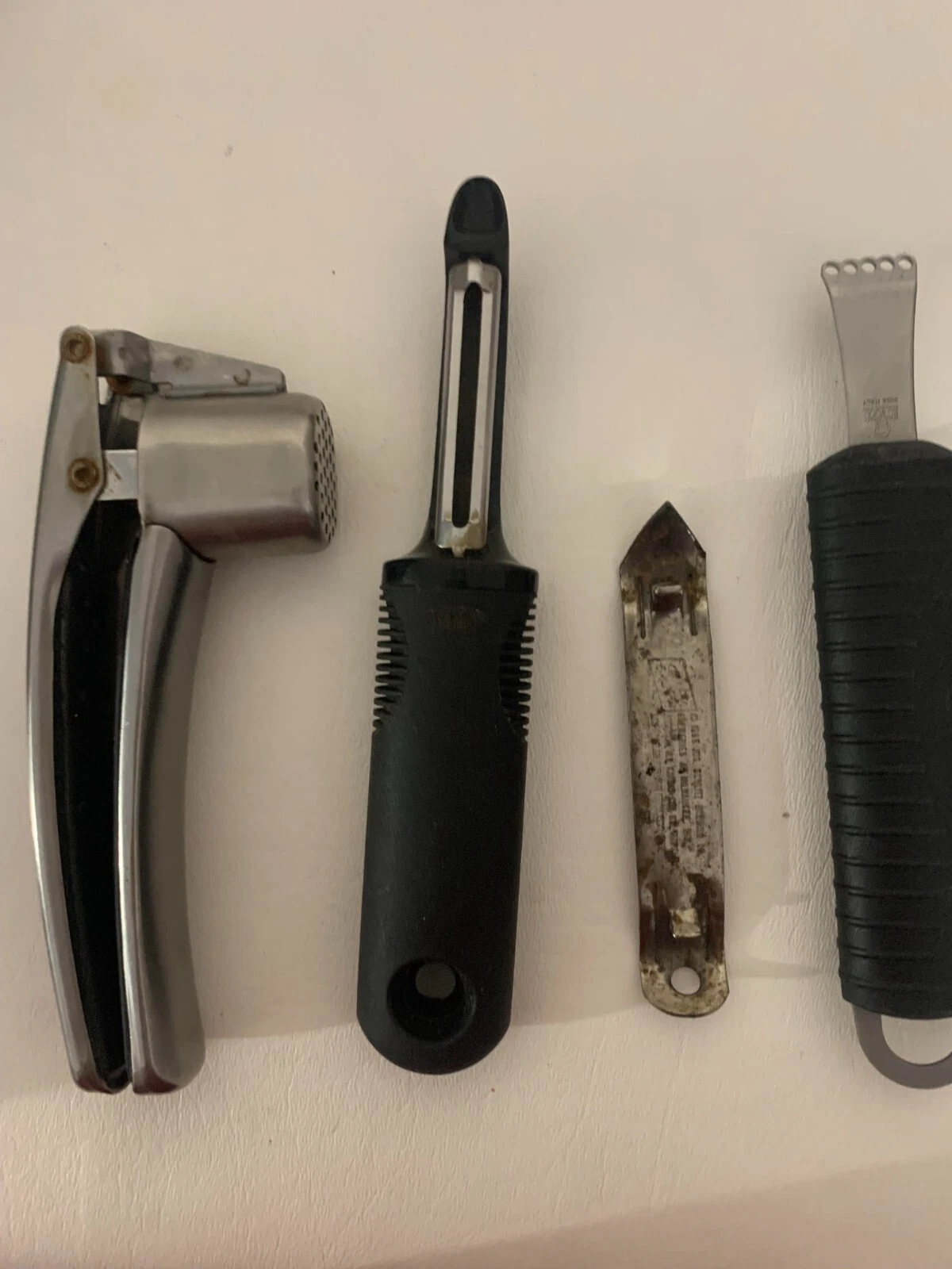 Asst of Kitchen Tools&Utensils Vtg Church Key,Garlic Press,Rowoco Zester, Peeler